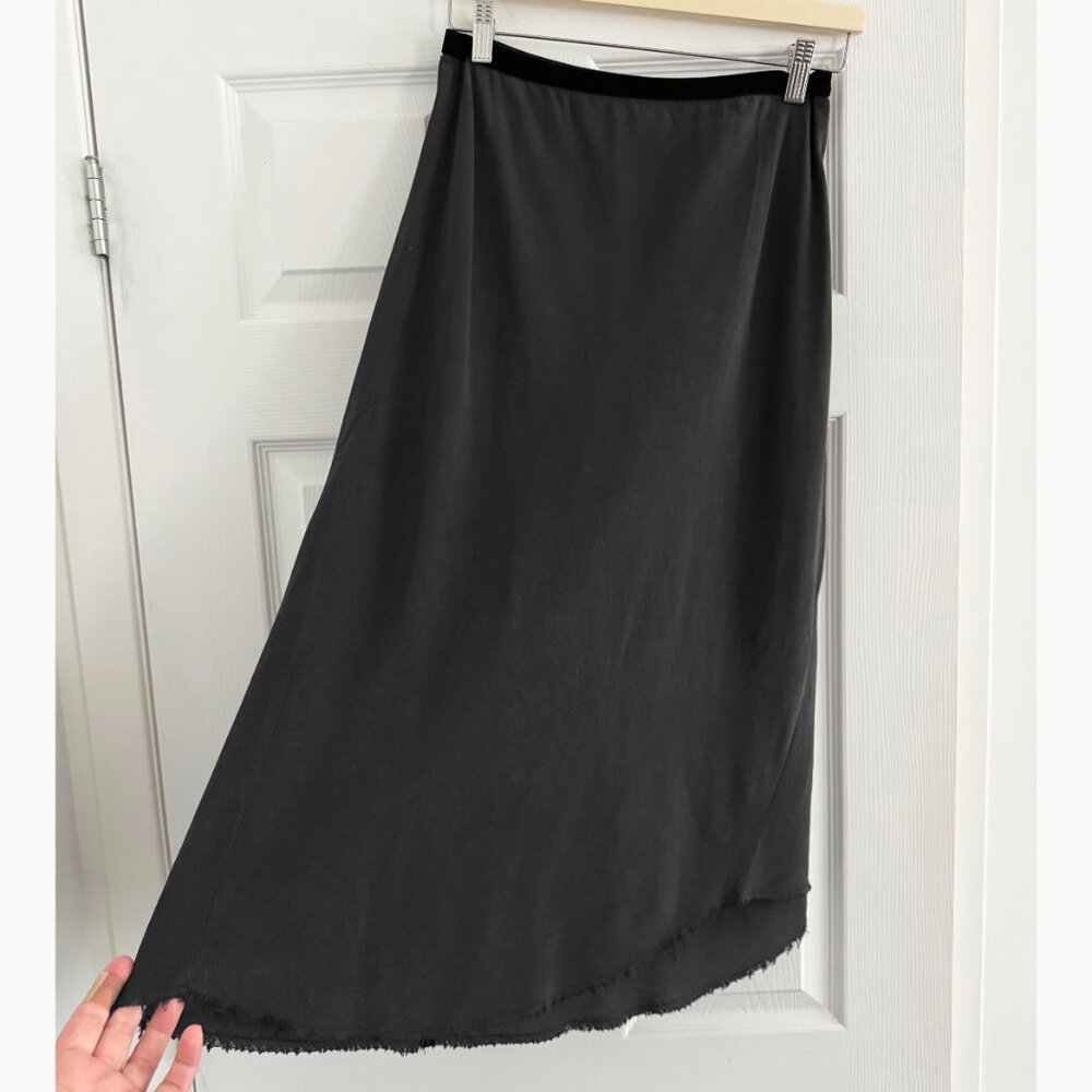 GO Silk Washed Silk Skirt with Frayed Hem in Black, size Small